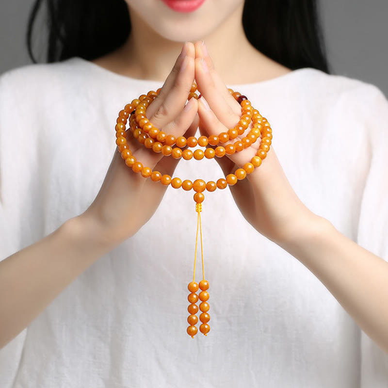 Fortune Jewel Tibetan Amber Round Bead Mala - Fortune Jewel
