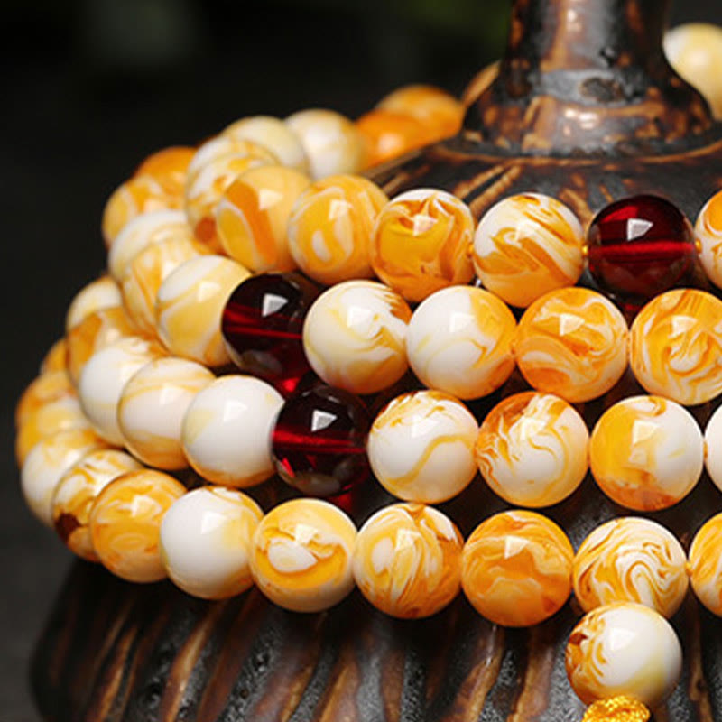 Fortune Jewel Tibetan White Yellow 108 Beads Amber Mala - Fortune Jewel