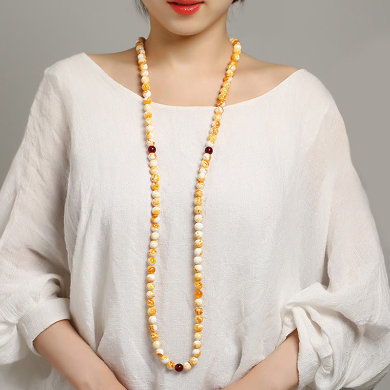 Fortune Jewel Tibetan White Yellow 108 Beads Amber Mala - Fortune Jewel