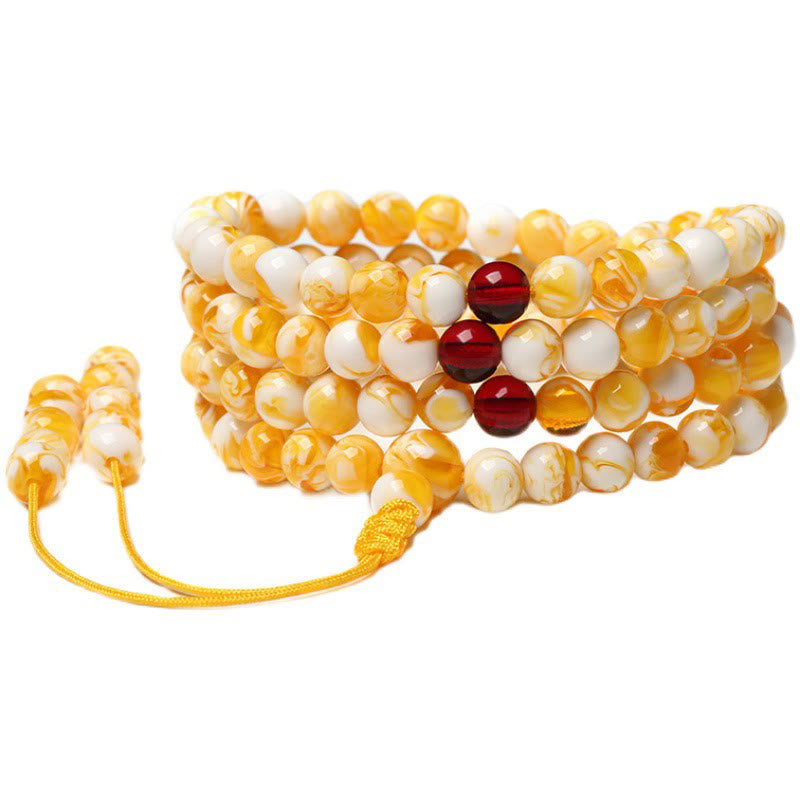 Fortune Jewel Tibetan White Yellow 108 Beads Amber Mala - Fortune Jewel
