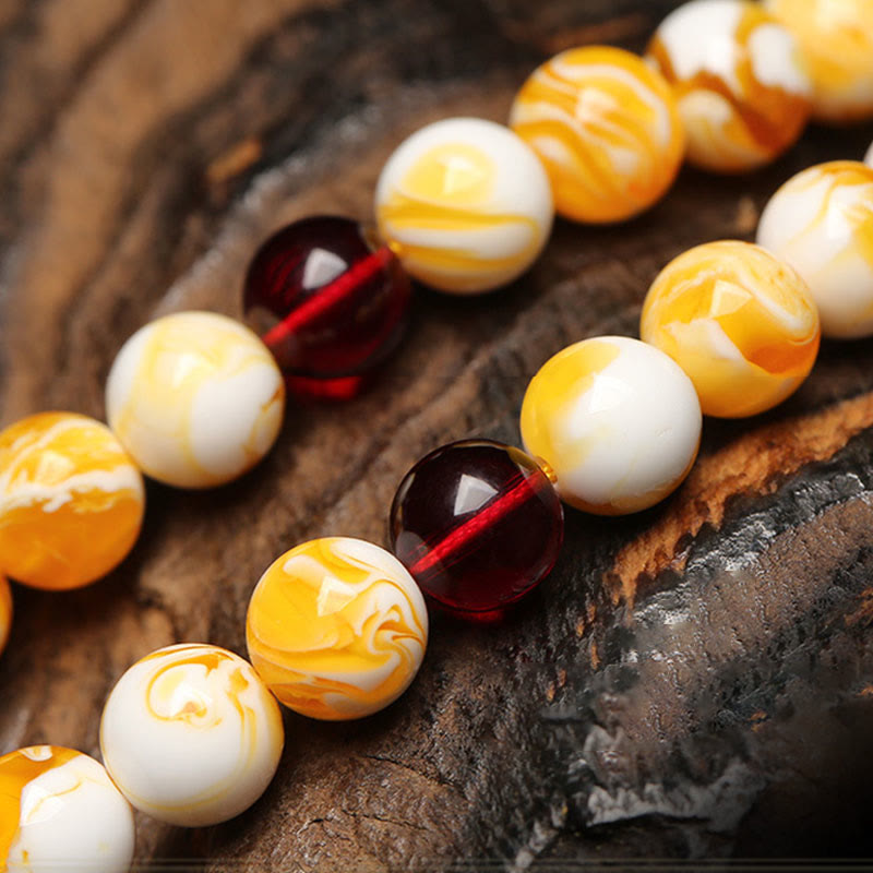 Fortune Jewel Tibetan White Yellow 108 Beads Amber Mala - Fortune Jewel