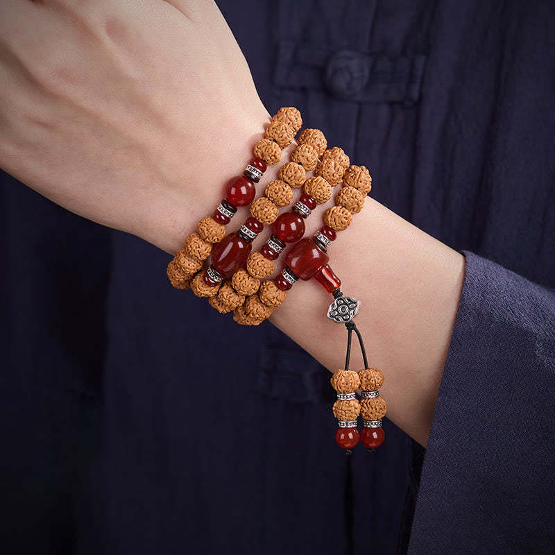 Fortune Jewel Tibetan 108 Beads Bodhi Seed Three-eyed Dzi Bead Auspiciousness Mala - Fortune Jewel
