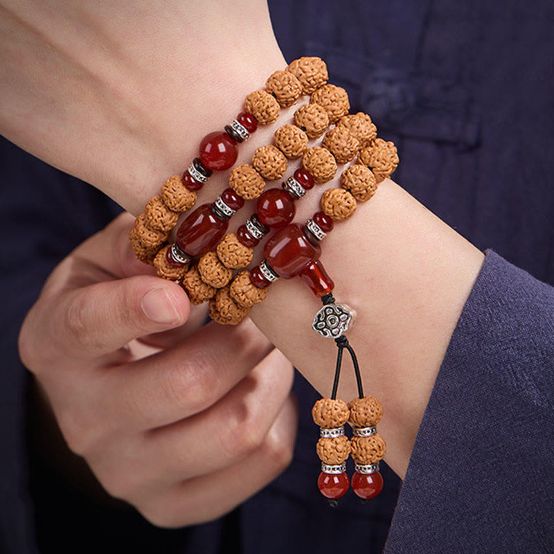 Fortune Jewel Tibetan 108 Beads Bodhi Seed Three-eyed Dzi Bead Auspiciousness Mala - Fortune Jewel