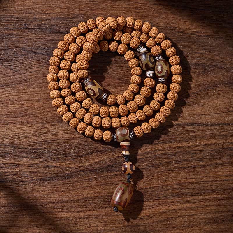 Fortune Jewel Tibetan 108 Beads Bodhi Seed Three-eyed Dzi Bead Auspiciousness Mala - Fortune Jewel