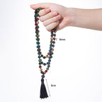 Buddha Stones Multicolored Yellow Tiger Eye Green Tiger Eye Blue Tiger Eye Red Tiger Eye Beaded Tassel Strength Mala - Fortune Jewel