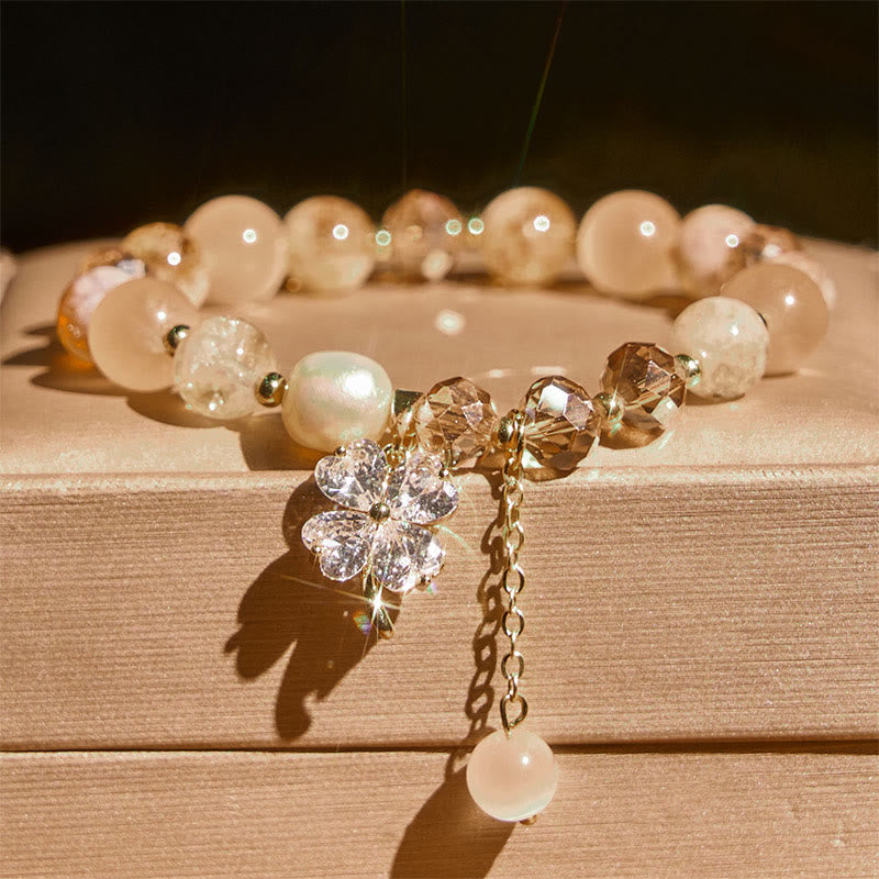 Fortune Jewel Four Leaf Clover Amethyst Citrine Green Strawberry Quartz Rutilated Quartz Balance Bracelet - Fortune Jewel