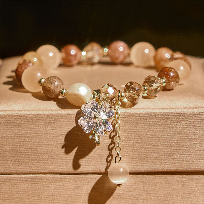 Fortune Jewel Four Leaf Clover Amethyst Citrine Green Strawberry Quartz Rutilated Quartz Balance Bracelet - Fortune Jewel