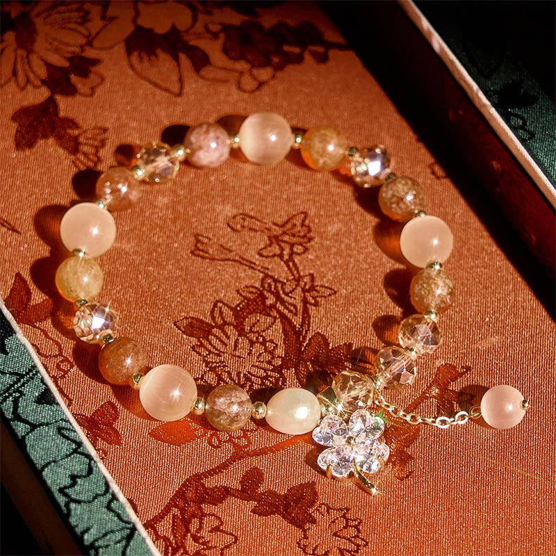 Fortune Jewel Four Leaf Clover Amethyst Citrine Green Strawberry Quartz Rutilated Quartz Balance Bracelet - Fortune Jewel