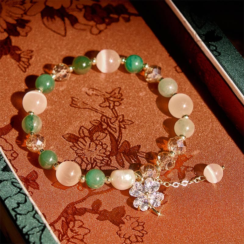 Fortune Jewel Four Leaf Clover Amethyst Citrine Green Strawberry Quartz Rutilated Quartz Balance Bracelet - Fortune Jewel
