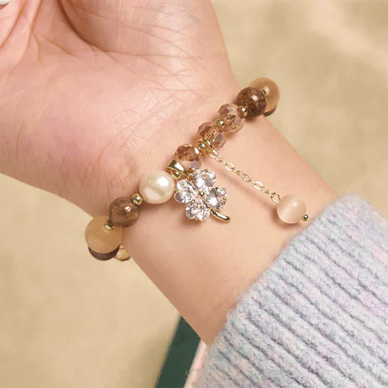 Fortune Jewel Four Leaf Clover Amethyst Citrine Green Strawberry Quartz Rutilated Quartz Balance Bracelet - Fortune Jewel