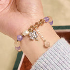 Fortune Jewel Four Leaf Clover Amethyst Citrine Green Strawberry Quartz Rutilated Quartz Balance Bracelet - Fortune Jewel