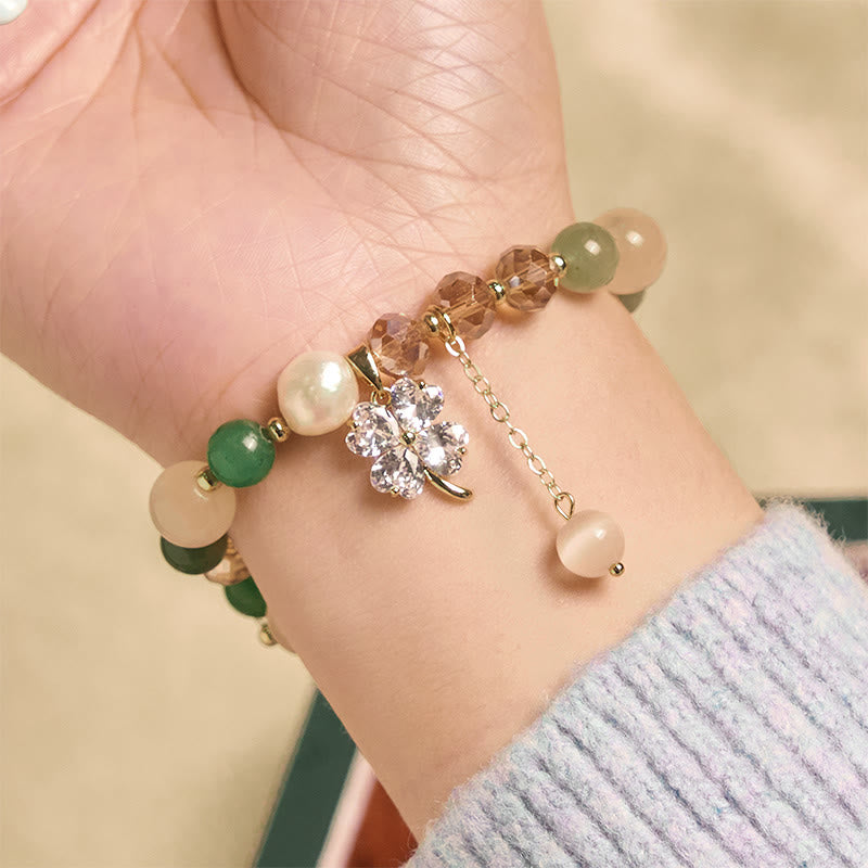 Fortune Jewel Four Leaf Clover Amethyst Citrine Green Strawberry Quartz Rutilated Quartz Balance Bracelet - Fortune Jewel