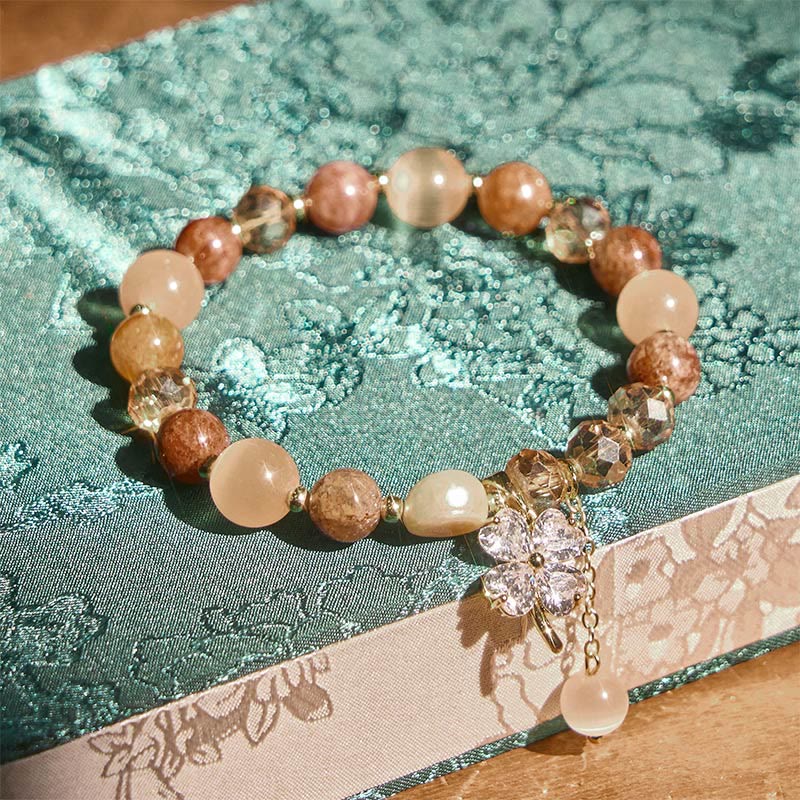 Fortune Jewel Four Leaf Clover Amethyst Citrine Green Strawberry Quartz Rutilated Quartz Balance Bracelet - Fortune Jewel