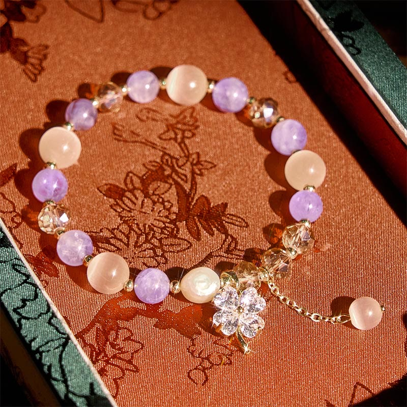 Fortune Jewel Four Leaf Clover Amethyst Citrine Green Strawberry Quartz Rutilated Quartz Balance Bracelet - Fortune Jewel
