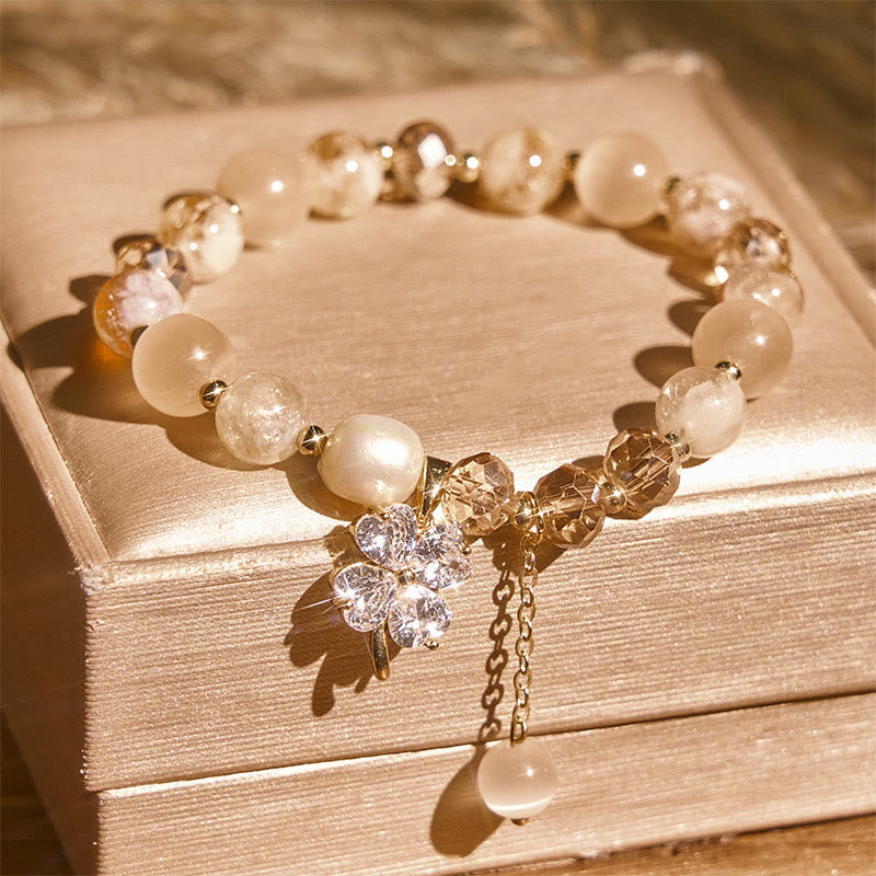 Fortune Jewel Four Leaf Clover Amethyst Citrine Green Strawberry Quartz Rutilated Quartz Balance Bracelet - Fortune Jewel