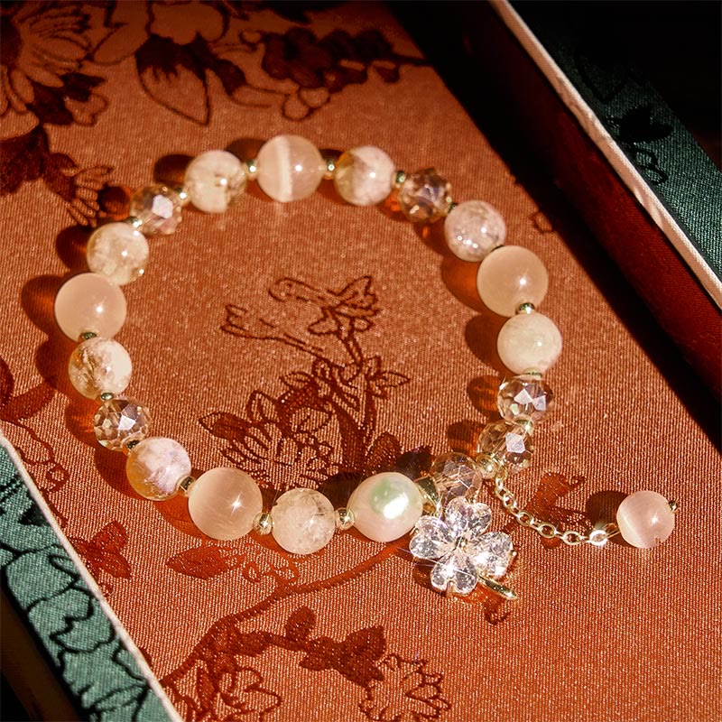Fortune Jewel Four Leaf Clover Amethyst Citrine Green Strawberry Quartz Rutilated Quartz Balance Bracelet - Fortune Jewel