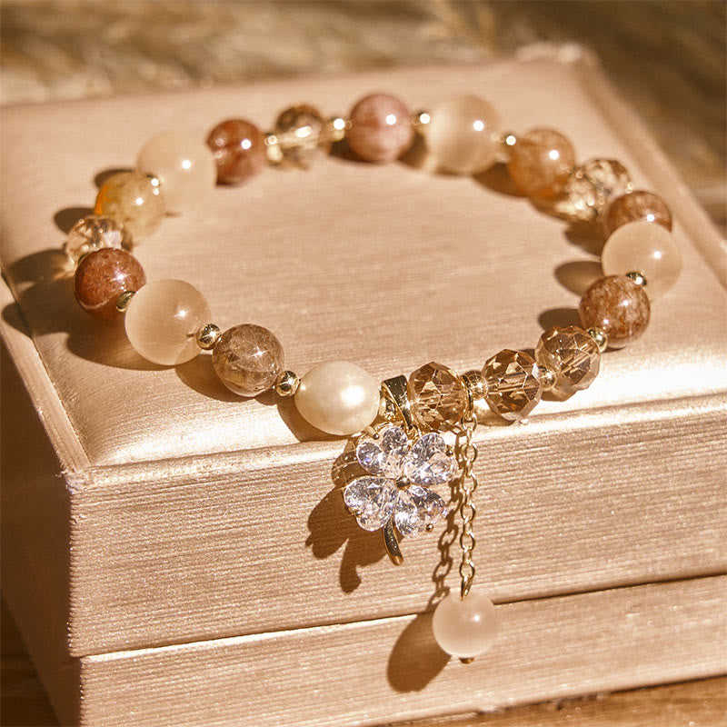 Fortune Jewel Four Leaf Clover Amethyst Citrine Green Strawberry Quartz Rutilated Quartz Balance Bracelet - Fortune Jewel