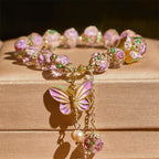 Fortune Jewel Double Butterflies Charm Flower Liuli Glass Beaded Love Bracelet - Fortune Jewel