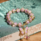 Fortune Jewel Double Butterflies Charm Flower Liuli Glass Beaded Love Bracelet - Fortune Jewel