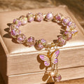 Fortune Jewel Double Butterflies Charm Flower Liuli Glass Beaded Love Bracelet - Fortune Jewel
