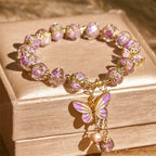 Fortune Jewel Double Butterflies Charm Flower Liuli Glass Beaded Love Bracelet - Fortune Jewel