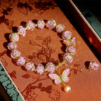 Fortune Jewel Double Butterflies Charm Flower Liuli Glass Beaded Love Bracelet - Fortune Jewel