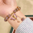 Fortune Jewel Double Butterflies Charm Flower Liuli Glass Beaded Love Bracelet - Fortune Jewel