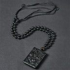 Fortune Jewel Half Demon Half Buddha Relief Design Black Obsidian Strength Necklace Pendant - Fortune Jewel