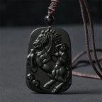Fortune Jewel Year of the Horse Monkey Design Black Obsidian Purification Necklace Pendant - Fortune Jewel