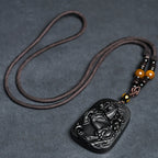 Fortune Jewel Year of the Horse Monkey Design Black Obsidian Purification Necklace Pendant - Fortune Jewel