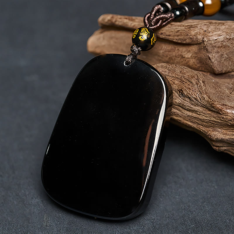 Fortune Jewel Year of the Horse Monkey Design Black Obsidian Purification Necklace Pendant - Fortune Jewel
