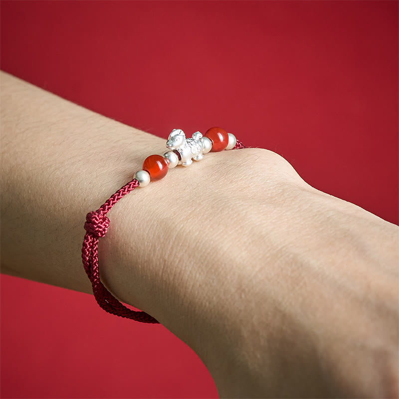 Fortune Jewel 999 Sterling Silver Red Agate Year Of The Horse Prosperity String Bracelet - Fortune Jewel