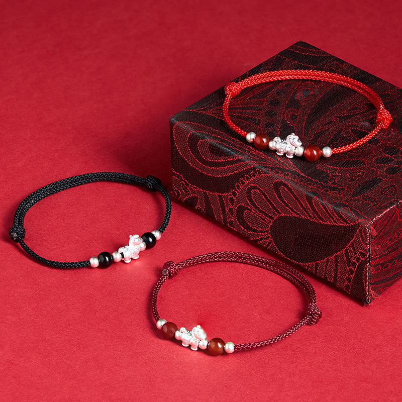 Fortune Jewel 999 Sterling Silver Red Agate Year Of The Horse Prosperity String Bracelet - Fortune Jewel