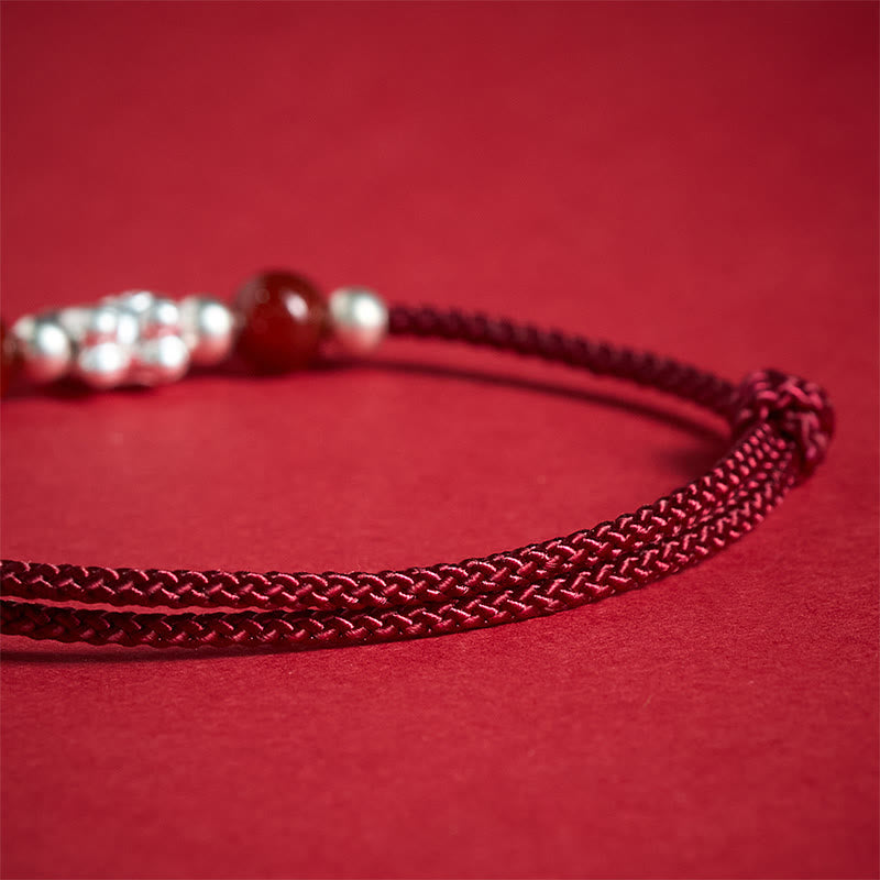 Fortune Jewel 999 Sterling Silver Red Agate Year Of The Horse Prosperity String Bracelet - Fortune Jewel