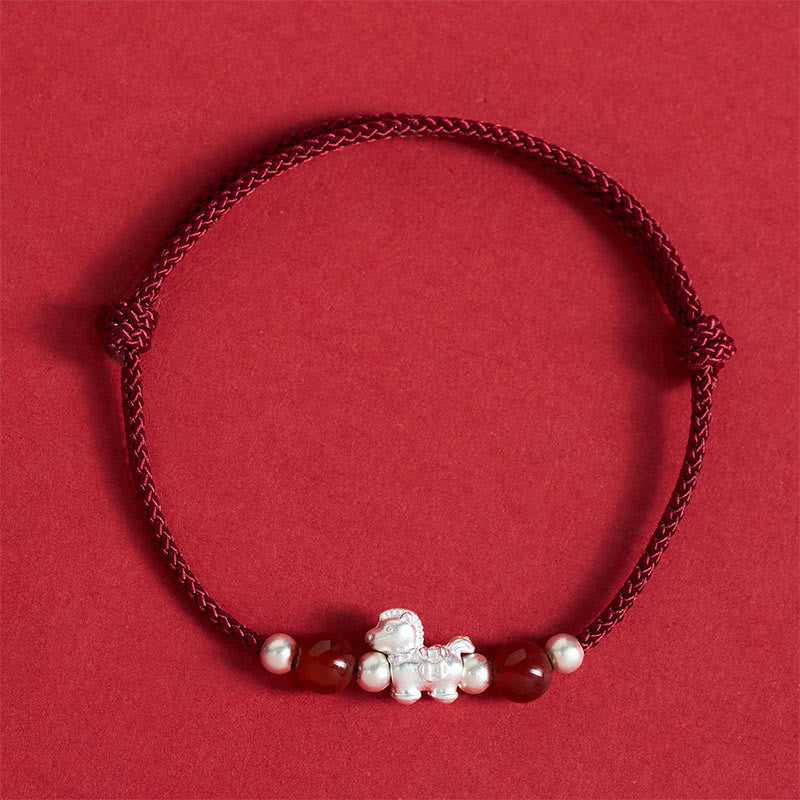 Fortune Jewel 999 Sterling Silver Red Agate Year Of The Horse Prosperity String Bracelet - Fortune Jewel