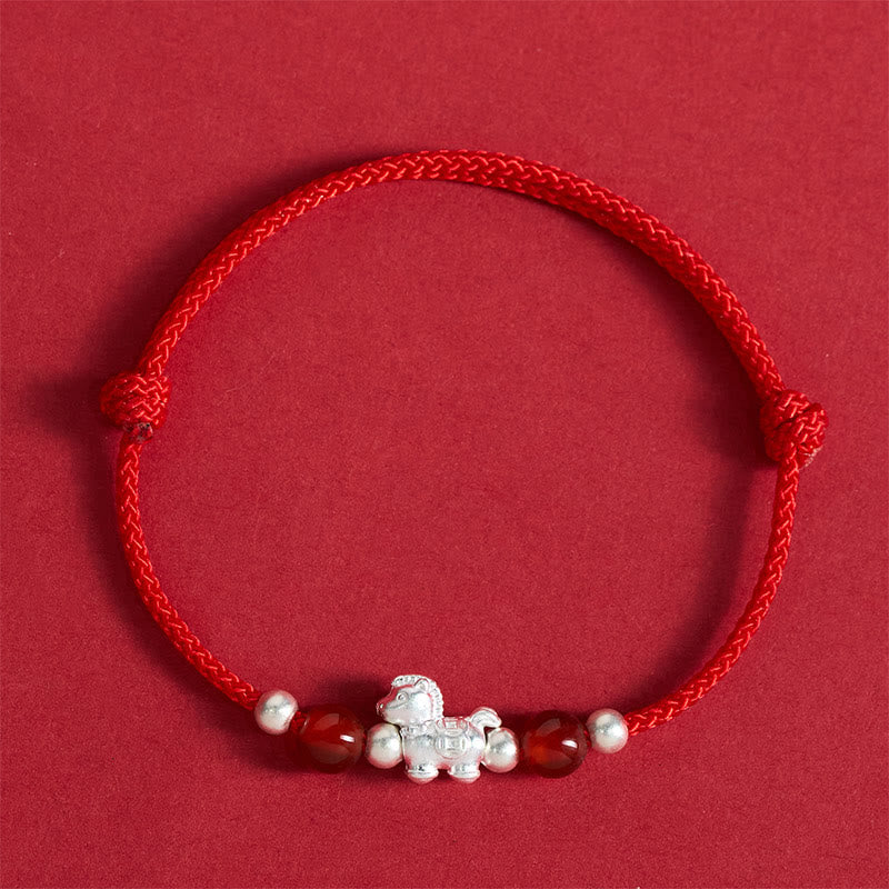 Fortune Jewel 999 Sterling Silver Red Agate Year Of The Horse Prosperity String Bracelet - Fortune Jewel