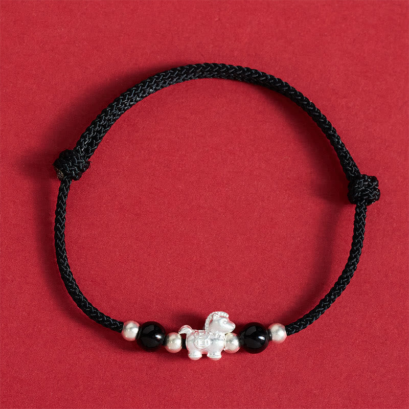 Fortune Jewel 999 Sterling Silver Red Agate Year Of The Horse Prosperity String Bracelet - Fortune Jewel