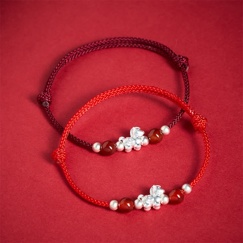 Fortune Jewel 999 Sterling Silver Red Agate Year Of The Horse Prosperity String Bracelet - Fortune Jewel