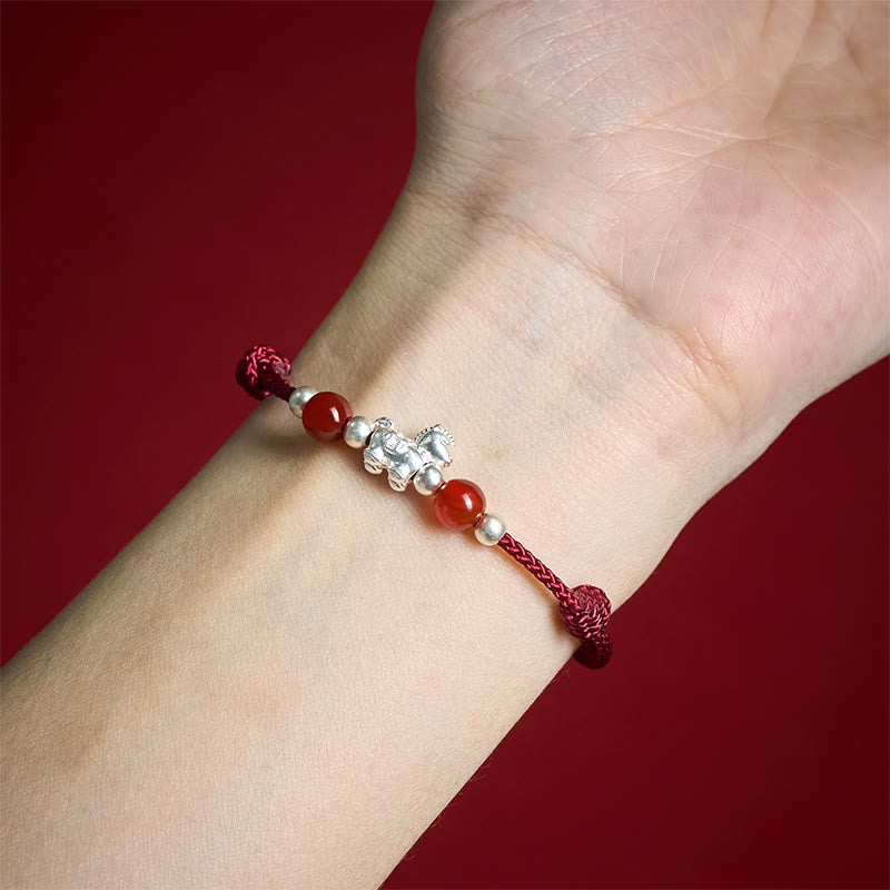 Fortune Jewel 999 Sterling Silver Red Agate Year Of The Horse Prosperity String Bracelet - Fortune Jewel