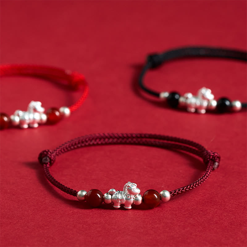 Fortune Jewel 999 Sterling Silver Red Agate Year Of The Horse Prosperity String Bracelet - Fortune Jewel