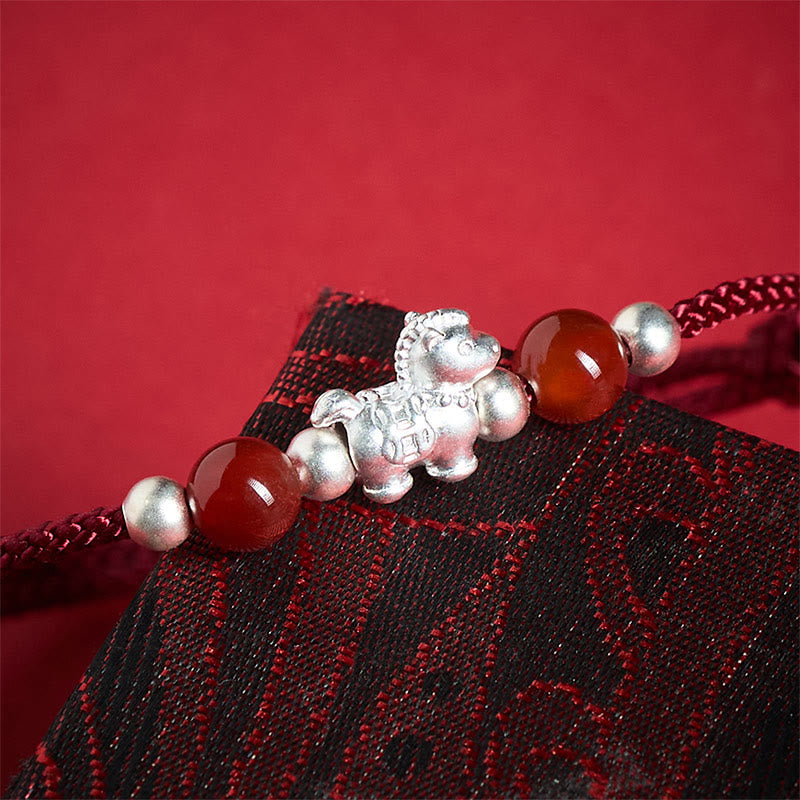 Fortune Jewel 999 Sterling Silver Red Agate Year Of The Horse Prosperity String Bracelet - Fortune Jewel