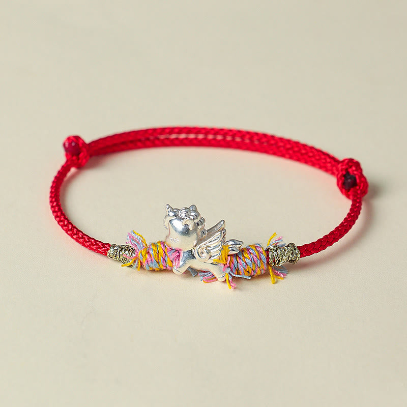 Fortune Jewel Year of the Horse 999 Sterling Silver Winged Horse Fu Character Red String Luck Bracelet - Fortune Jewel