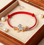 Fortune Jewel Year of the Horse 999 Sterling Silver Winged Horse Fu Character Red String Luck Bracelet - Fortune Jewel