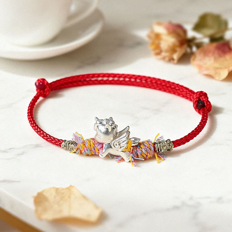 Fortune Jewel Year of the Horse 999 Sterling Silver Winged Horse Fu Character Red String Luck Bracelet - Fortune Jewel