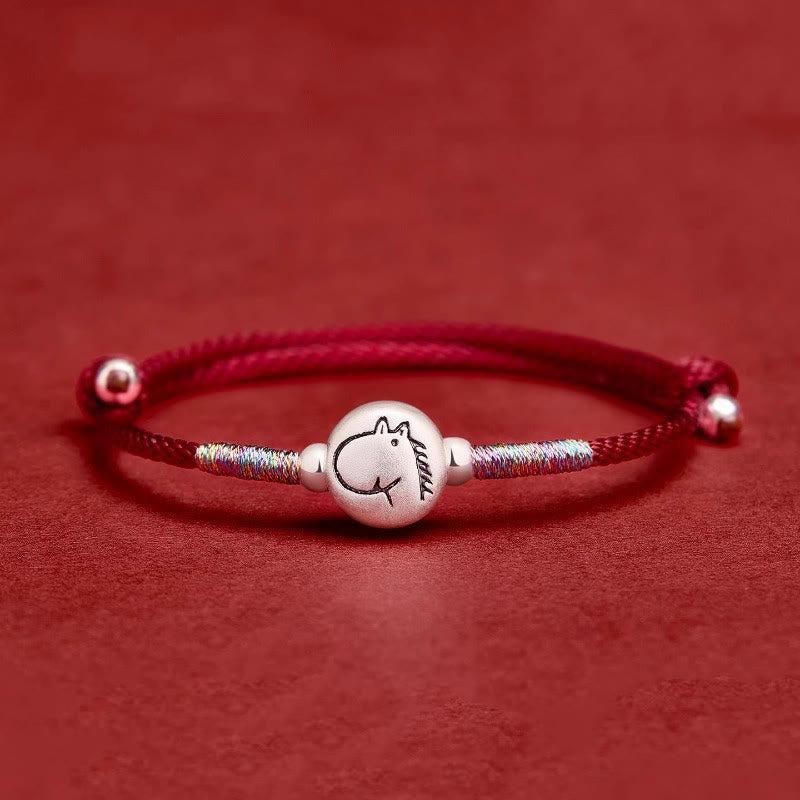 Fortune Jewel Year of the Horse 999 Sterling Silver Red String Luck Bracelet - Fortune Jewel