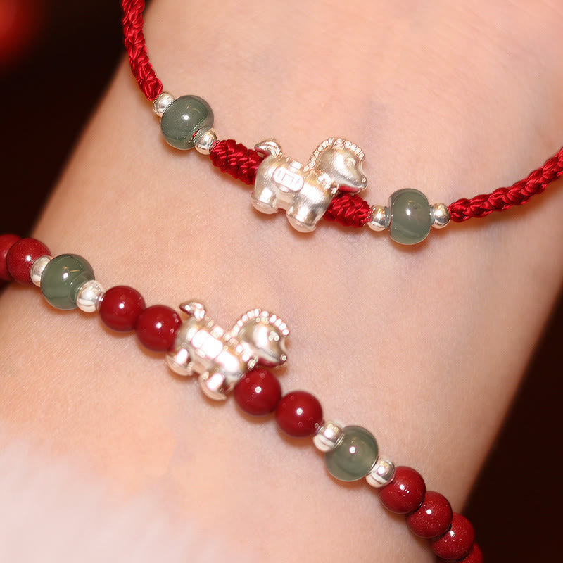 Fortune Jewel Year of the Horse Cinnabar Jade Red String Blessing Bracelet - Fortune Jewel