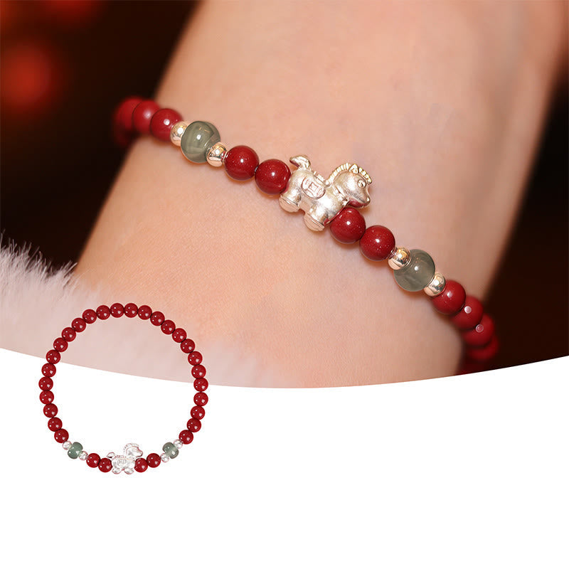 Fortune Jewel Year of the Horse Cinnabar Jade Red String Blessing Bracelet - Fortune Jewel