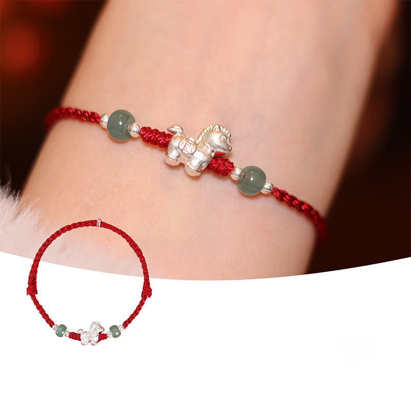 Fortune Jewel Year of the Horse Cinnabar Jade Red String Blessing Bracelet - Fortune Jewel
