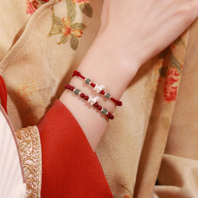 Fortune Jewel Year of the Horse Cinnabar Jade Red String Blessing Bracelet - Fortune Jewel
