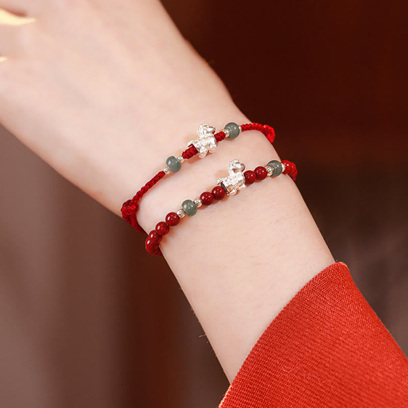 Fortune Jewel Year of the Horse Cinnabar Jade Red String Blessing Bracelet - Fortune Jewel